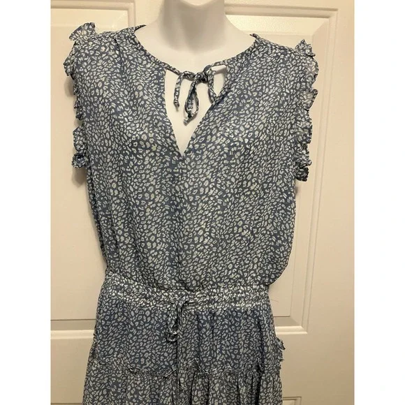 Pinch Boutique Sleeveless Drop Waist Blue Patterned Ruffle Dress Size Medium‎ - Picture 2 of 7